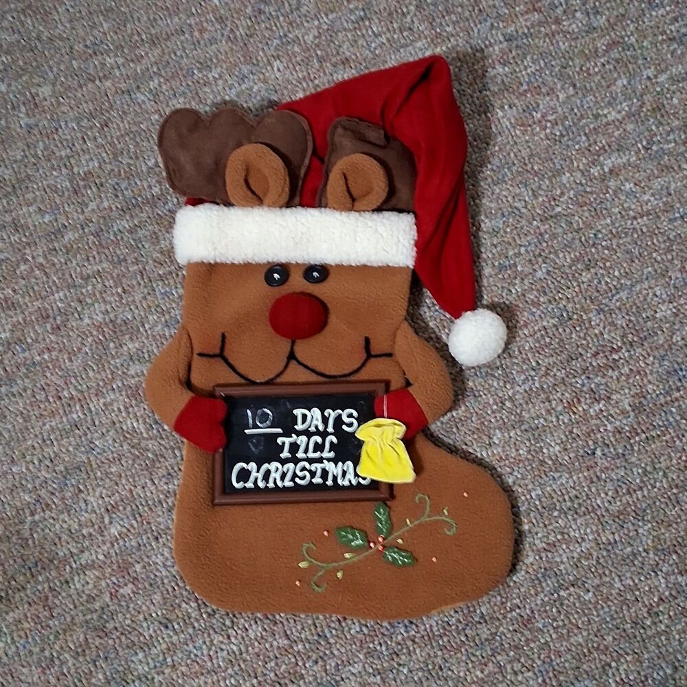 Reindeer Christmas Stocking Chalkboard Countdown Holiday Decor Red Brown
